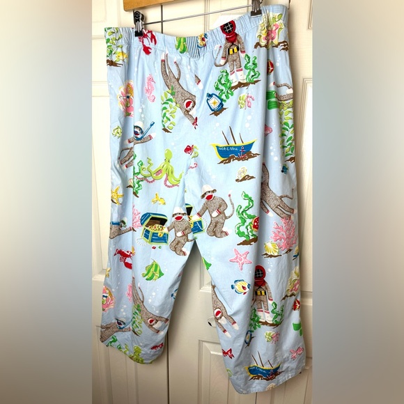 NICK & NORA Scuba Sock Monkey Pajama Pants Lounge Under The Sea Blue Red Lobster - Picture 4 of 12